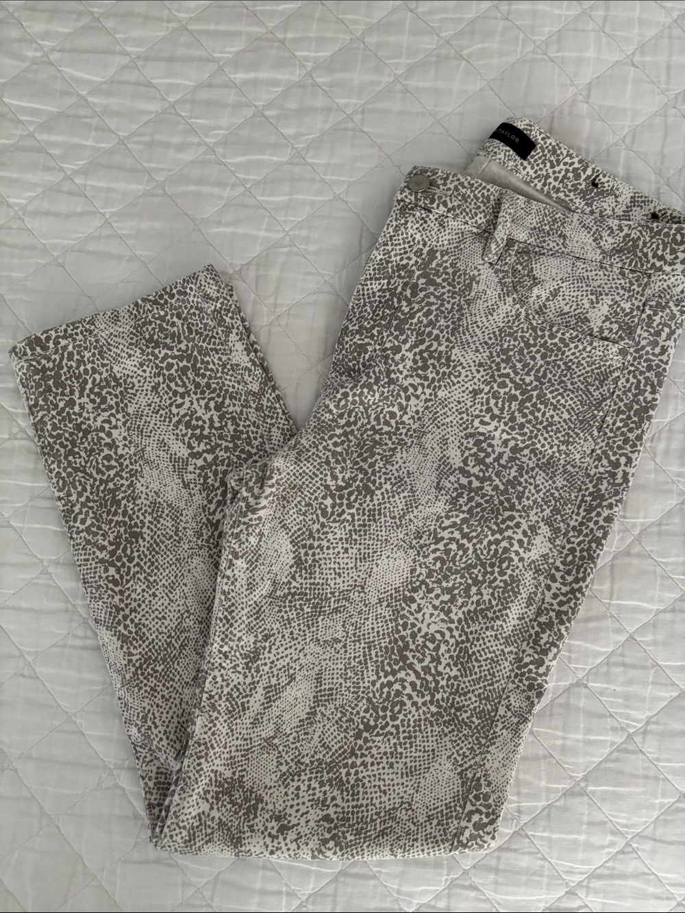 Ann Taylor Gray Snake-Print straight leg cotton pants